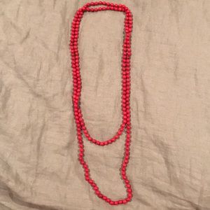 Red long beads (double wrap) necklace